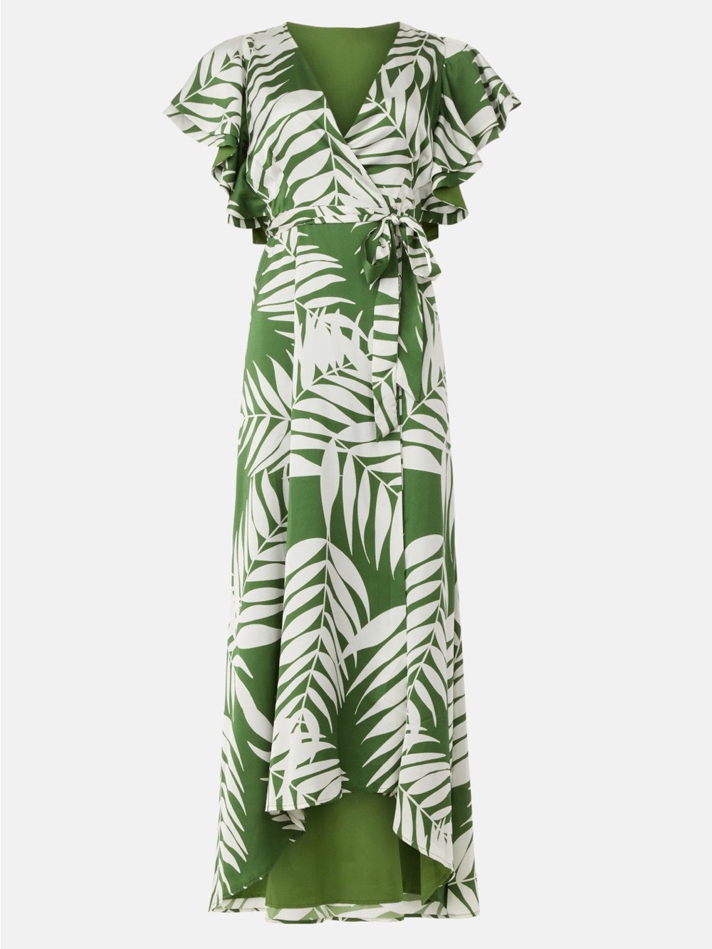 Hutch Green and White Tropical Wrap High-Low Maxi Dress